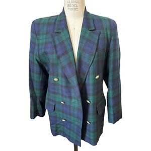 Vintage 90s St. Michael Black Watch Tartan Blazer Size UK 14/ US 10
